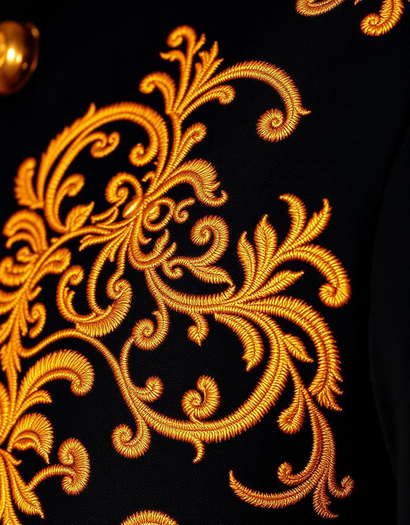 Detalle de bordado dorado del traje de charro