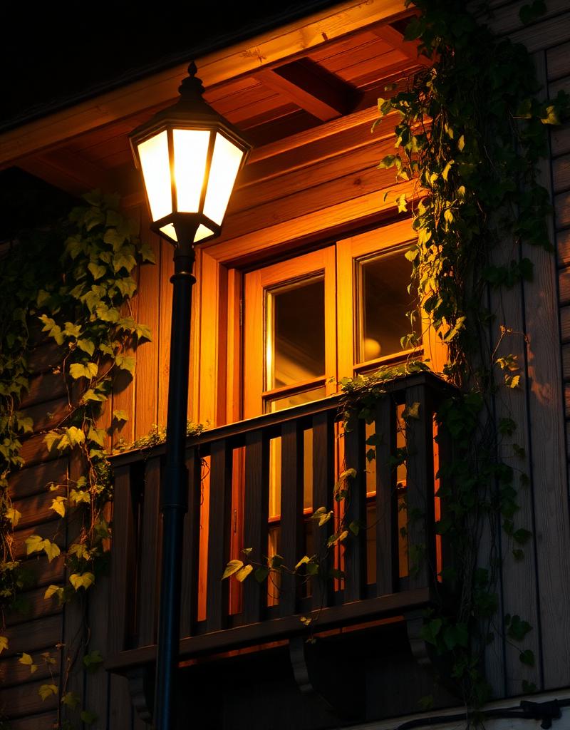 Balcón iluminado de noche para una serenata